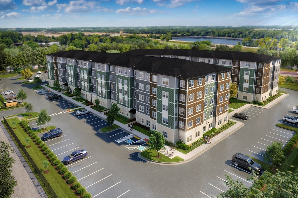 A rendering of Stone Ridge at High Street, a 150-unit affordable housing community being developed by The NRP Group in Columbus, Ohio.