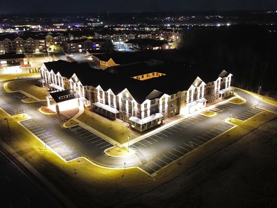 Aerial shot of Watercrest, a memory care and assisted living senior housing property in Fredericksburg, Va.