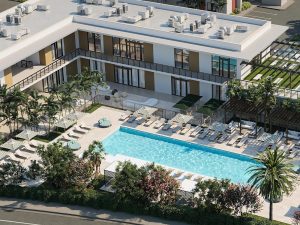 Aerial image of the phase one of Upland Park, a mixed-use development in Miami.