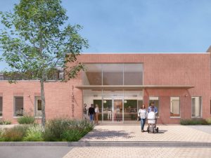A rendering of the club entrance part of the St. Johns redevelopment project in Austin, Texas.