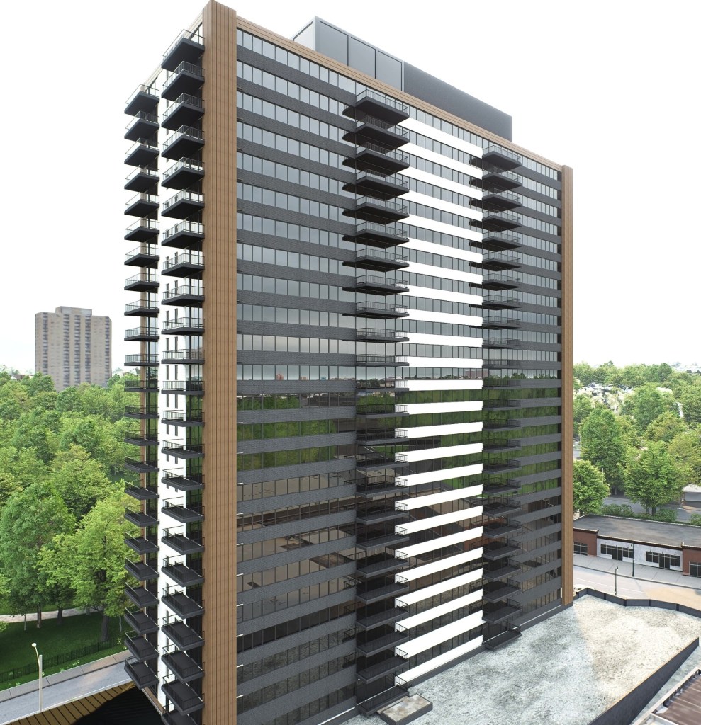 A photo of Cosmo 440, a recently renovated 25-story, 216-unit Class A multifamily property in Newark, N.J.