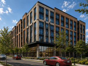 A rendering of 27 Holland Ave. in North White Plains, N.Y. BRP Cos. has started construction of a $178 million, two-building, mixed-use, transit-oriented development directly across from the North White Plains Metro-North Railroad train station.
