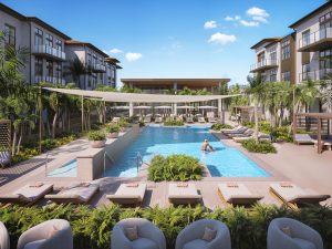 A rendering of the pool at The Winsberg at Green Cay, a $380 million, 220-unit continuing care retirement community planned for Boynton Beach, Fla. The community is expected to open by fall 2028.