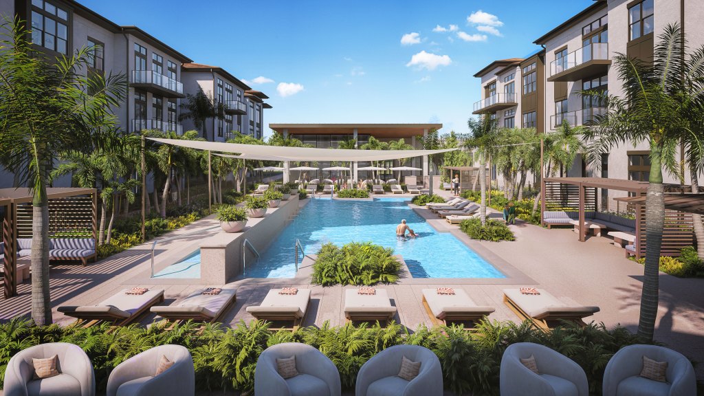 A rendering of the pool at The Winsberg at Green Cay, a $380 million, 220-unit continuing care retirement community planned for Boynton Beach, Fla. The community is expected to open by fall 2028.