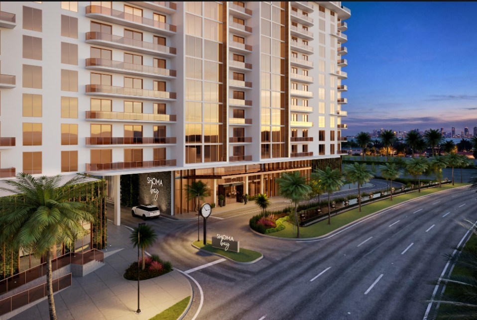 Rendering of the facade of Shoma Bay, a condominium project in North Bay Village, Fla.