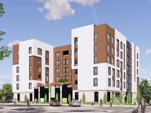 A rendering of Covina Senior Apartments, a 60-unit affordable housing property for seniors being developed in Covina, Calif., by Community HousingWorks and Laing Cos