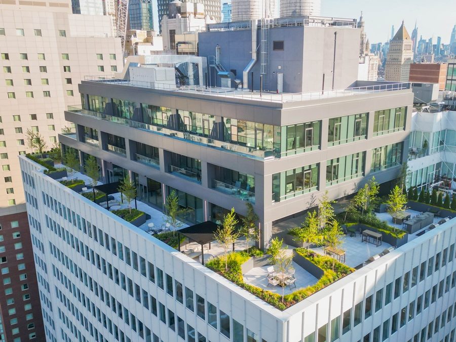 Aerial shot of Pearl House deck in Manhattan.