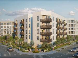 Exterior rendering of ElevenOneEleven, a multifamily project by Lincoln Property Co. and McCourt Partners in Culver City, Calif.