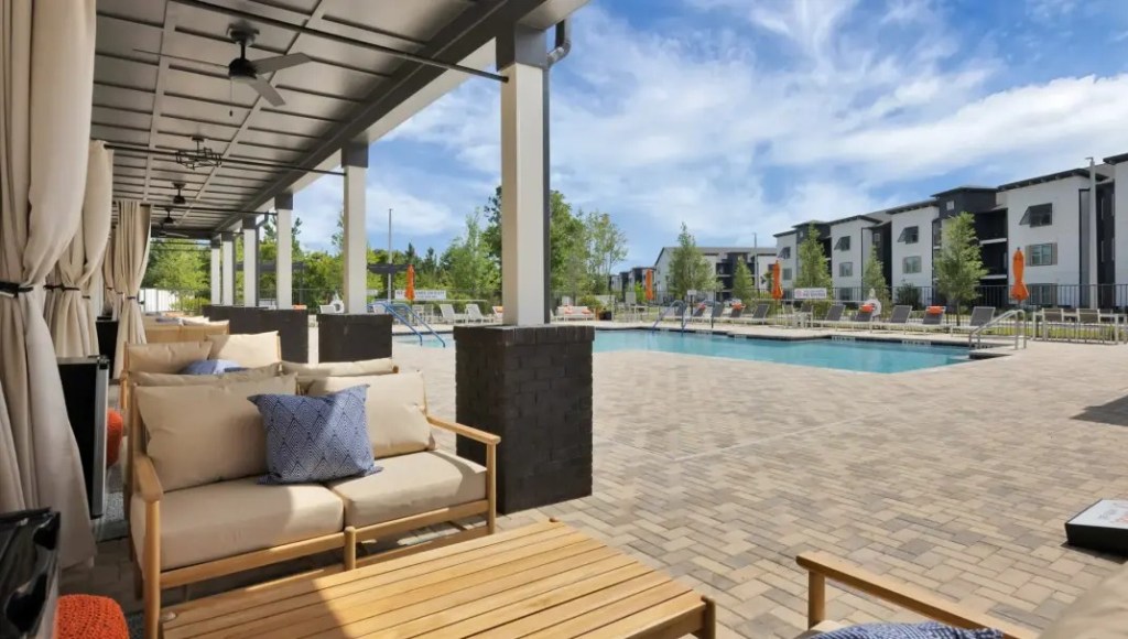 The pool at Pointe Grand Tower Center in Palm Coast, Fla., that has recently been completed by Hillpointe. The 264-unit property is an attainable housing property with rents starting at ,450.