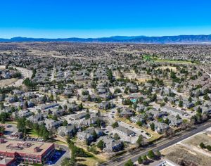 An aerial photo of the Blue Ridge community within the Palomino Park portfolio in Highlands Rach, Colo., near Denver.