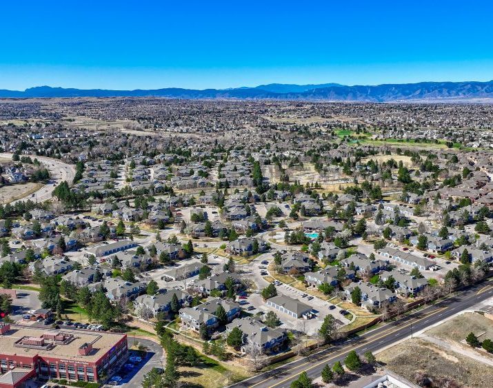 An aerial photo of the Blue Ridge community within the Palomino Park portfolio in Highlands Rach, Colo., near Denver.