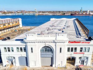 Aerial shot of Pier 40 CubeSmart, a 118,280-rentable-square-foot, Class A self storage facility in Philadelphia.