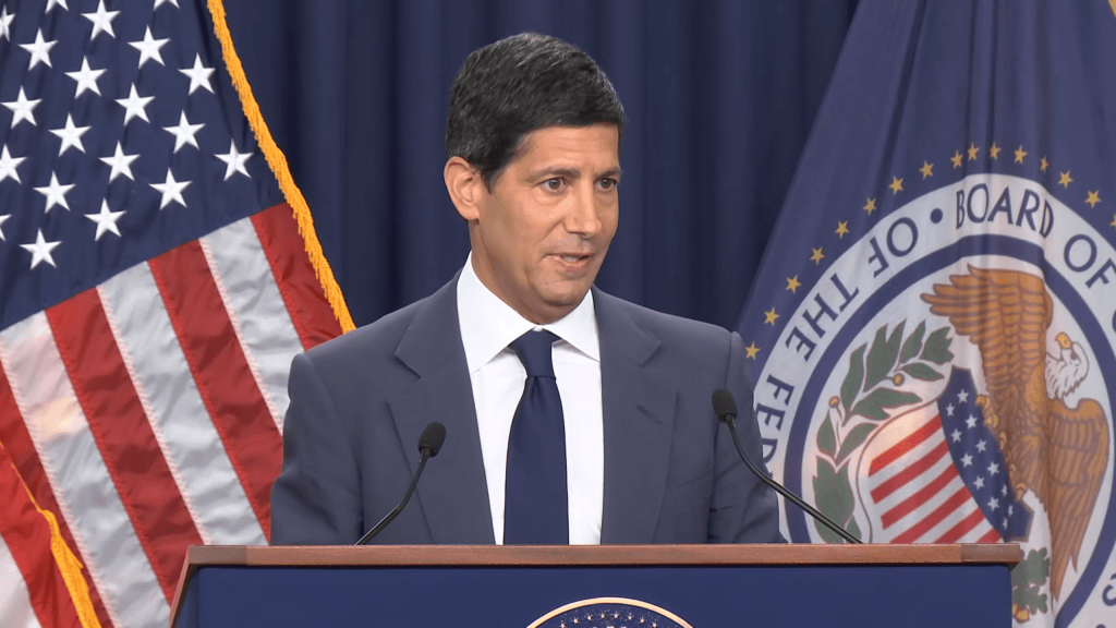 A picture of Federal Reserve Chairman Warsh speaks at the October 28 press conference.